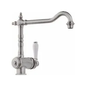 Mitigeur Bec Haut Vieux Chrome, Modèle Antique, Bec Pivotant 360°, Poignée Blanche