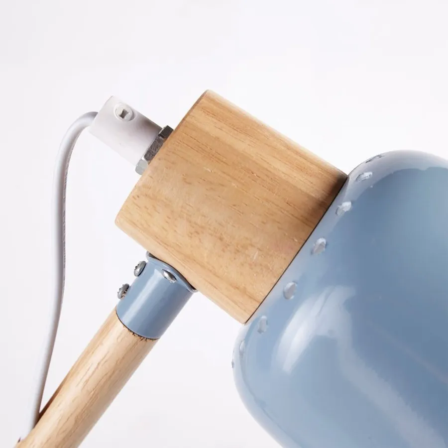 Luminaire  - Lampe à poser en métal bleu et hévéa pour bureau