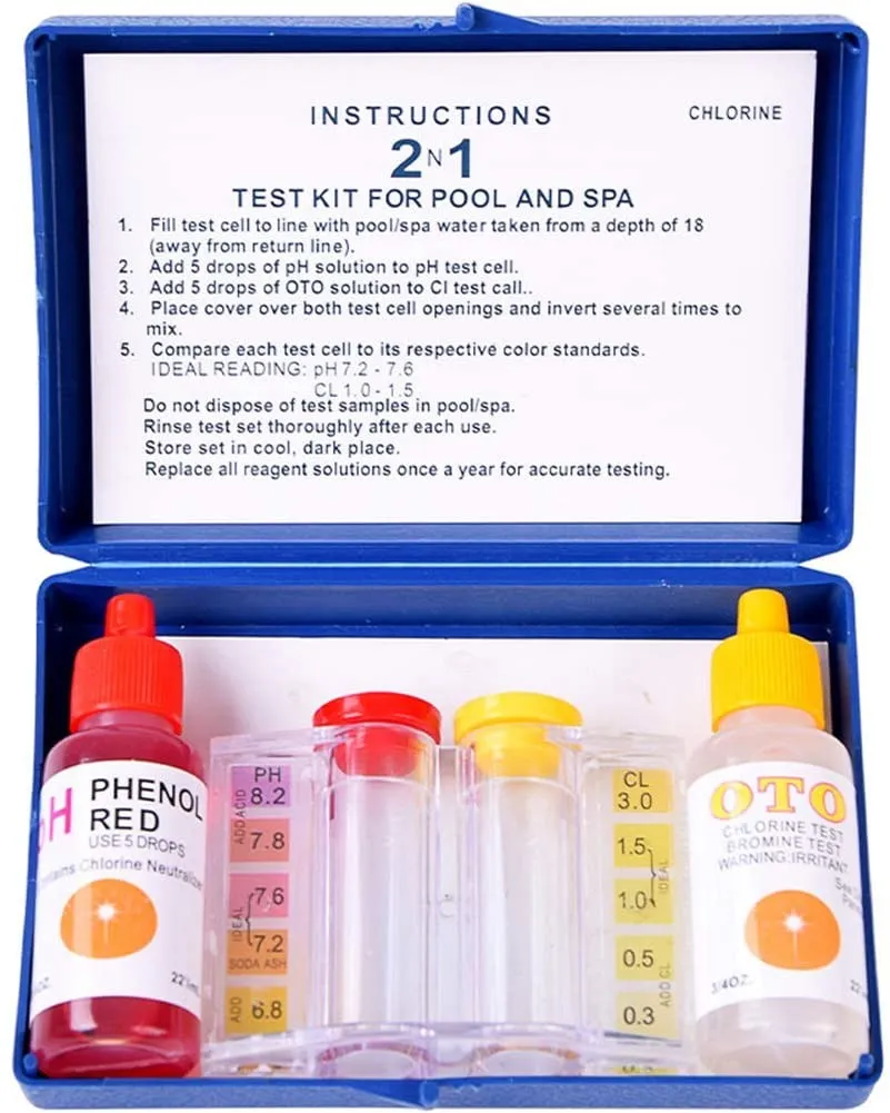 Kit de Test pH Chlore, Kit de Test de Qualité de l'Eau Pour le pH et le chlore, Réactif pour Piscine, Spa, Aquarium, Testeur Hydroponique avec Colorimètre, pH et Réactif de Chlore, Bleu