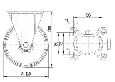 Roulettes Fixes Alpha, TENTE 3478ITP160P63, Diamètre 160 mm, Corps De Roue En Aluminium, Fixation A Platine
