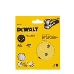 DEWALT Disque Abrasif Velcro DT3102, 8 Perforations, Grain 60, Pour Ponceuse Orbitale