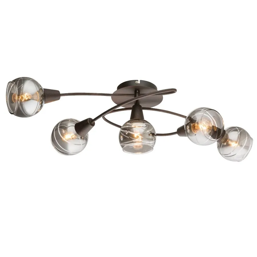 Luminaire Lustre / Plafonnier 5 lampes en métal bronze et verre fumé