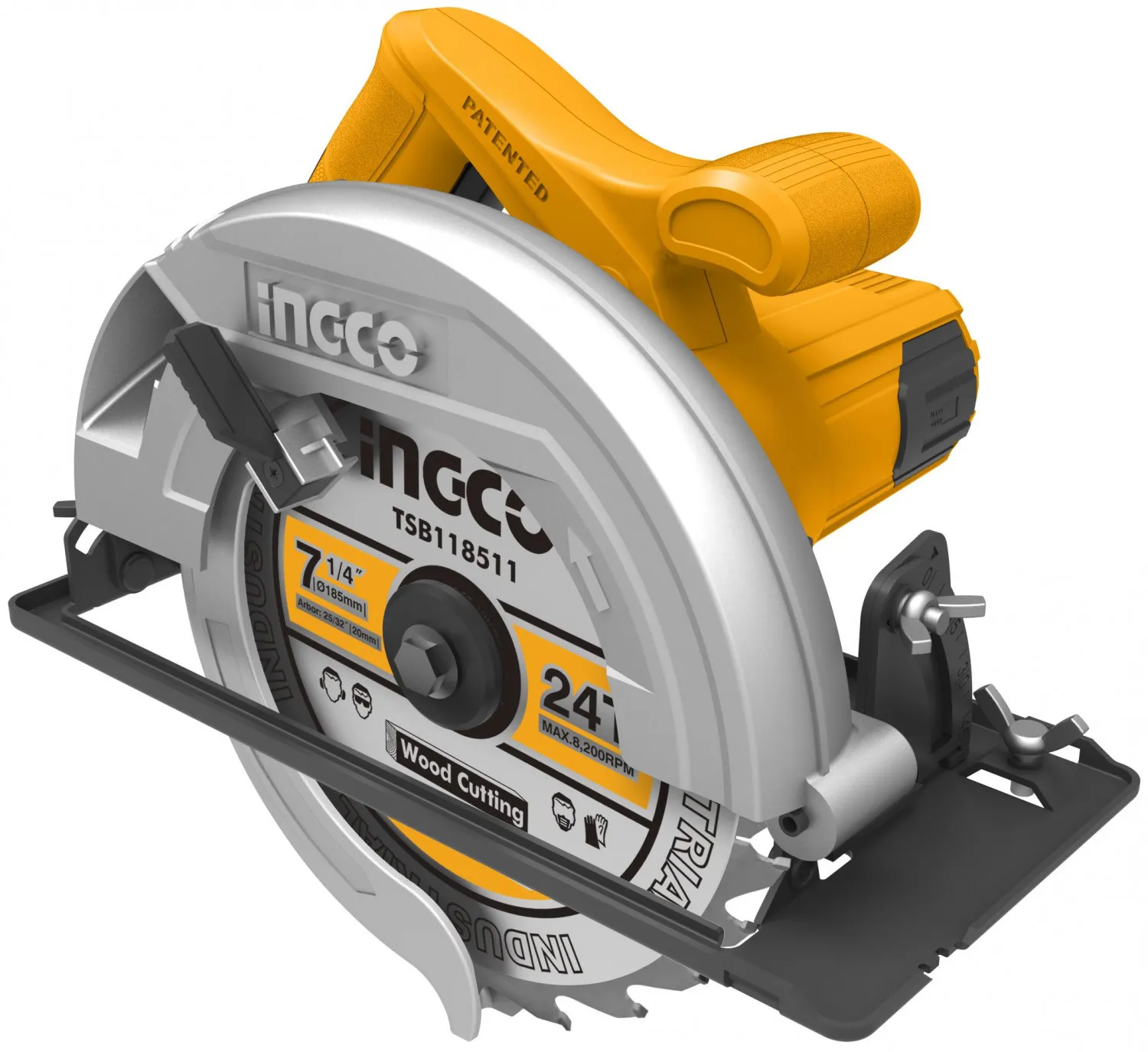 INGCO Scie Circulaire CS18568, Puissance D'entrée 1400 W, Coupe En Biseau Réglable, Jusqu'à 4800 Tour/min