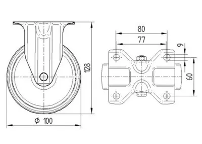 Roulettes Fixes Alpha, TENTE 3478UOO100P62, Diamètre 100 mm, Chape En Acier Embouti Zingué Bleu, Roue En Polyamide, Moyeu Lisse
